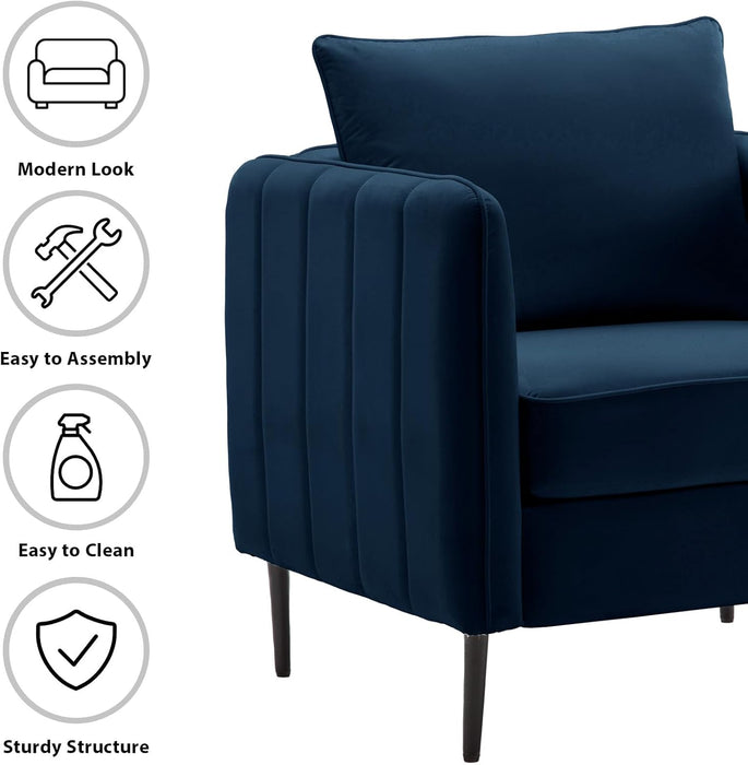 Modern Velvet Accent Chair, Single Sofa Chairs Armchair with Square Arm, Upholstered Accent Chairs for Living Room, Bedroom, Apartment (Navy Chair)