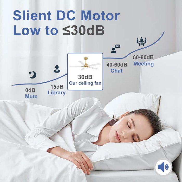 52'' Ceiling Fan with Lights and Remote, Low Profile Modern Ceiling Fan Gold, 6 Speed, Reversible, 3000K-6000K LED, Quiet DC Motor Ceiling Fans for Indoor Outdoor Bedroom Living Room