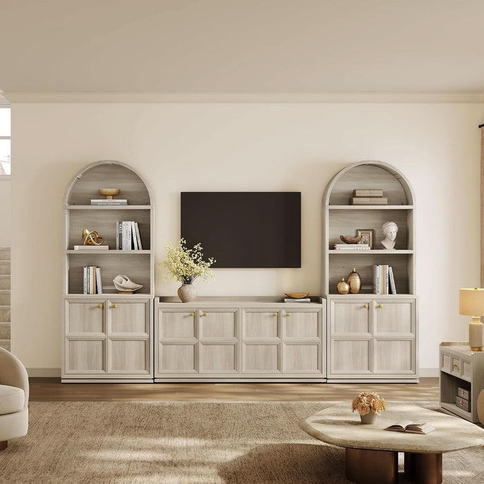 61.7" 4-Door Buffet Sideboard Cabinet Living Room, Grey White Oak