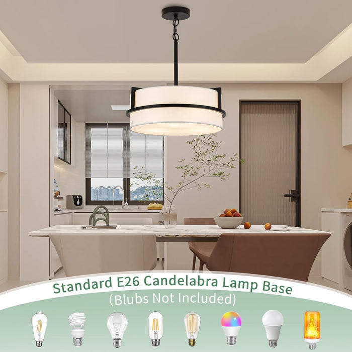 PureWhite Linen Drum Pendant Chandelier 15.7Inch Wide