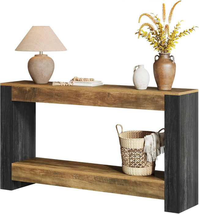 63-Inch Long Console Table for Entryway, Farmhouse Wood Sofa Table behind Couch for Living Room, Hallway, Entrance, Foyer, Rustic Brown & Black