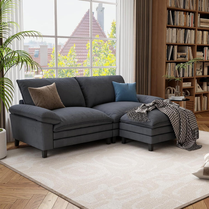 Cloud Couch Sectional Chenille 2 Seater Sofa with Ottoman, Gray