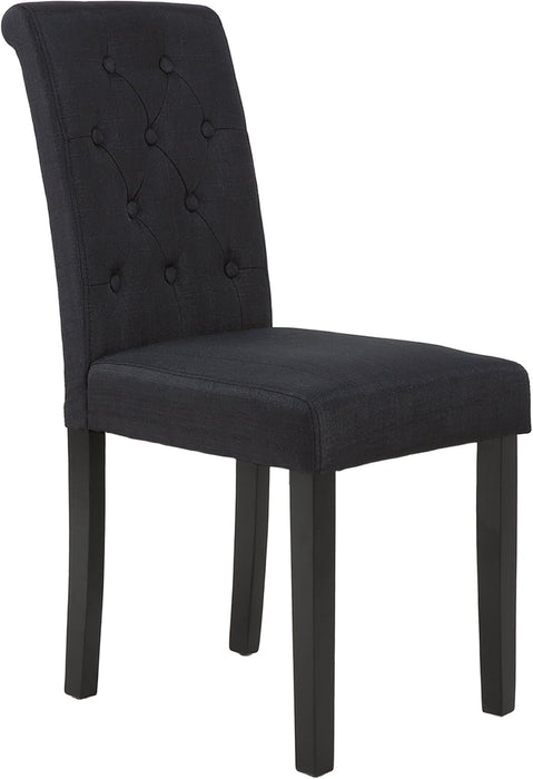 Set of 4 Upholstered Fabric Dining Chairs with Button-Tufted Details Living Chairs (Black)