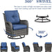 5 Pieces Patio Wicker Furniture Set - 4 Outdoor Swivel Rocker Glider Chairs with Propane Fire Pit Table, Patio Conversation Set Blue Cushion Perfect for Casual Gathering
