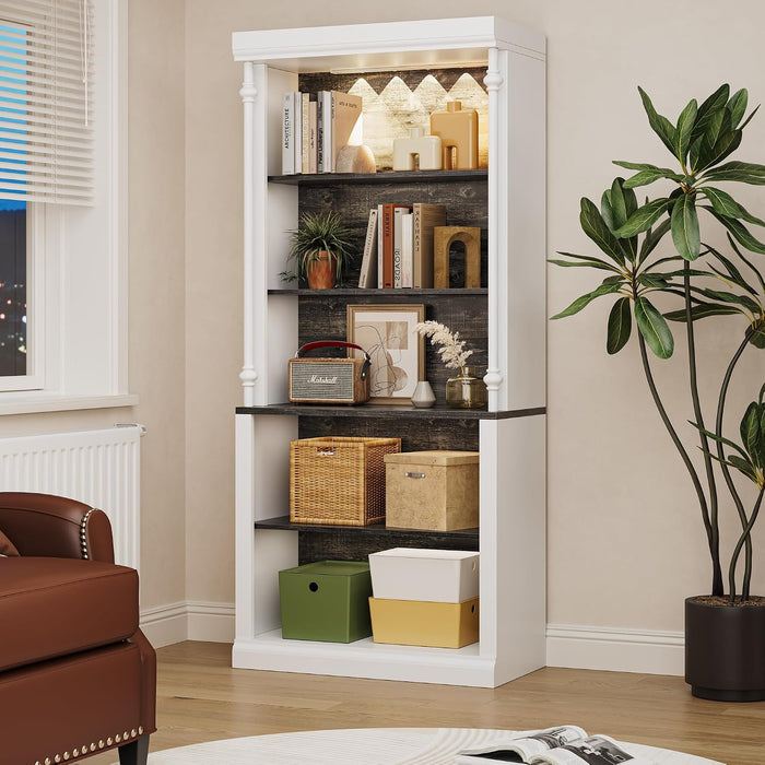 71" Tall 5-Tier Bookshelf, Large Open Display Bookcase with Ample Storage & LED Light, Floor Standing Book Shelf for Living Room, Home Office, Bedroom, White