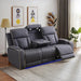 Breathable Leather Power Recliner Sofa Set, 3 Piece Living Room Furniture Set, Electric Reclining Couch Loveseat Chair with Cup Holders, LED Light, USB Port and Storage for Home Theater (Blue-Gray)