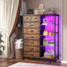 Dresser with LED Lights & Power Outlets, 8 Drawers, 54" H, Brown