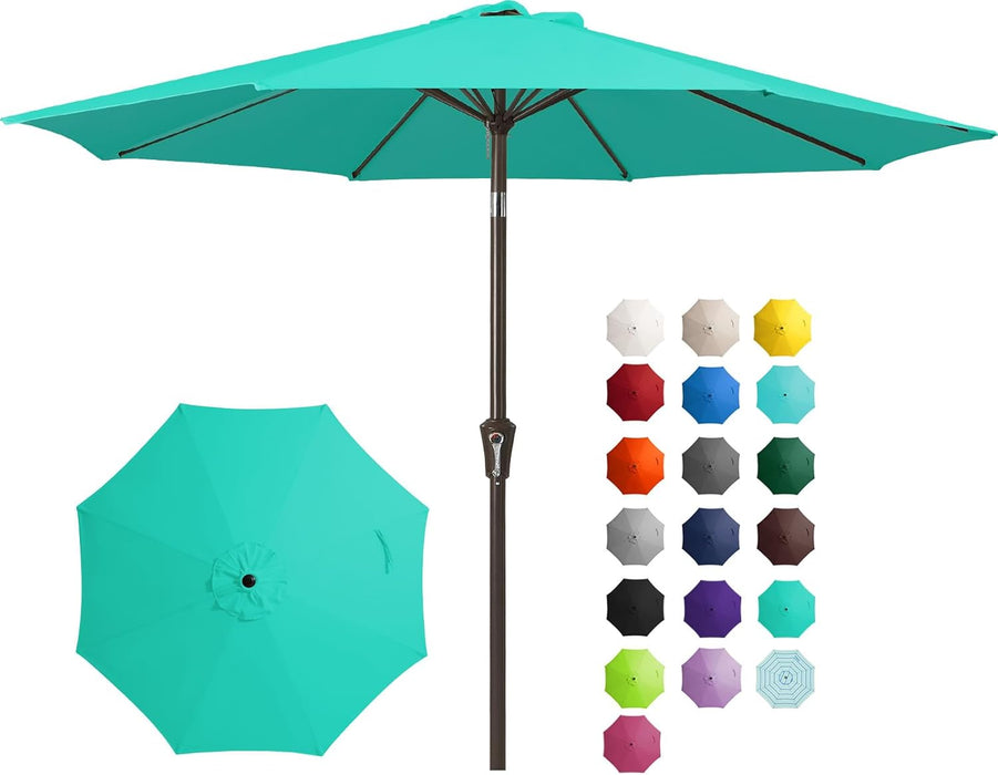 9FT Outdoor Patio Umbrella Outdoor Table Umbrella with Push Button Tilt and Crank, Market Umbrella 8 Sturdy Ribs UV Protection Waterproof for Garden, Deck, Backyard, Pool (Aqua Sky)