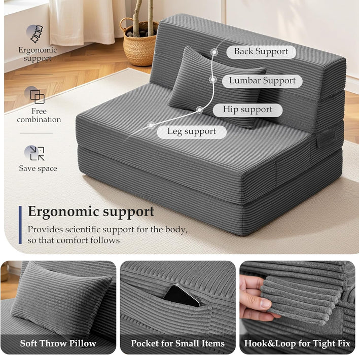 Dark Gray 4In1 FoldingMemoryFoam SofaBed WashableCover