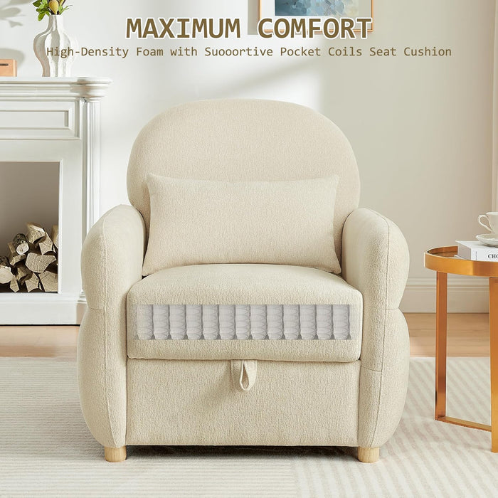 33.5" Accent Chair with Seat Storage Modern Reading Chair Accent Chairs for Living Room Armchair Bedroom,Apartment (Beige, 33.5")