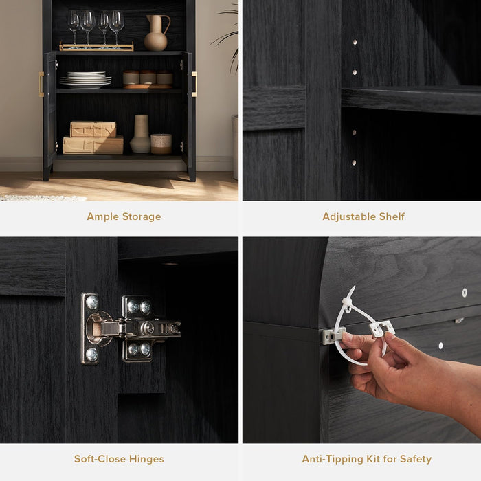 65.4Inch Arched Walnut Storage Bookcase With Doors