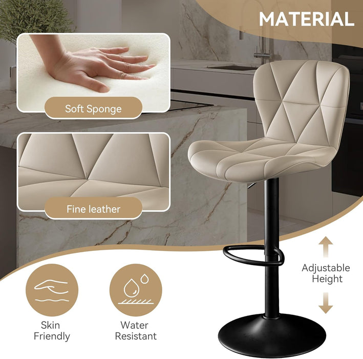 Bar Stools Set of 2,Adjustable Swivel Barstools, Faux Leather Bar Chairs,Upholstered Counter Height with High Backrest for Kitchen Island,Khaki