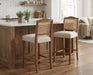 30 Inch Counter Height Stools Set of 2 Rattan Farmhouse Barstools Mid Century Modern Bar Chairs Upholstered Kitchen Bar Stools with Wood Legs for Island/Dining Room, Linen Beige