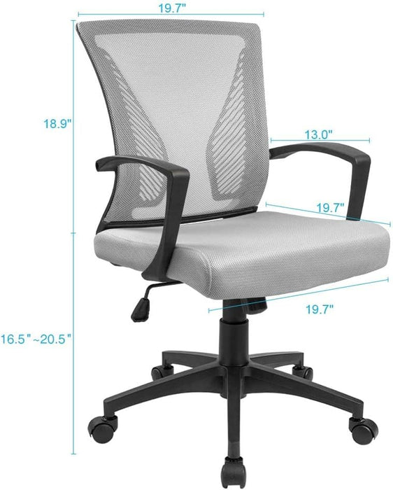 Office Chair Mid Back Swivel Lumbar Support Desk Chair, Computer Ergonomic Mesh Chair with Armrest (Gray)