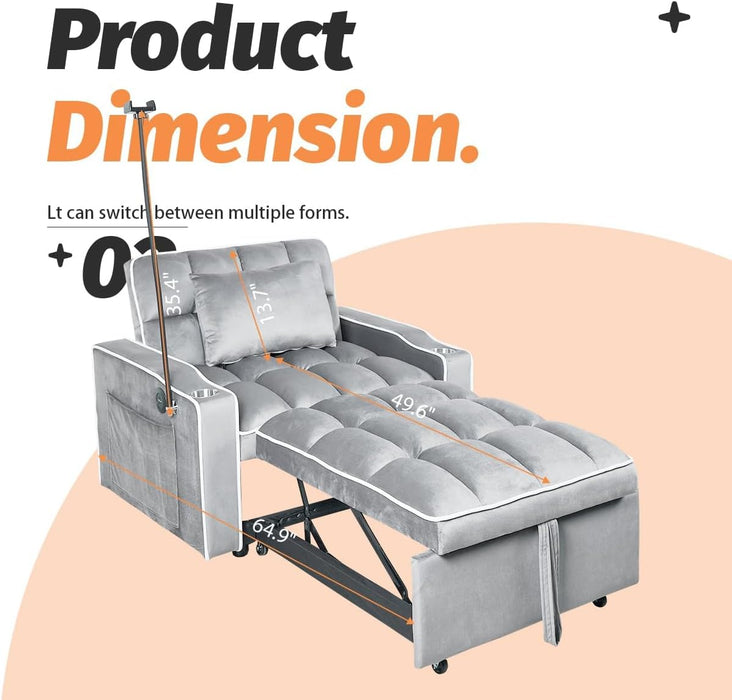 Gray Convertible Sleeper Chair With Builtin Cupholder
