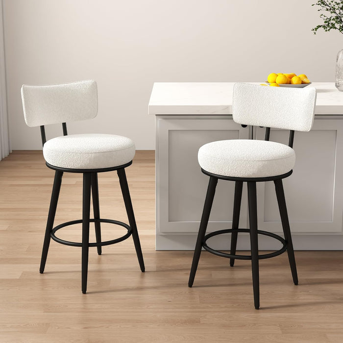 Bar Stools Set of 4, White Counter Height Barstools with Back, Kitchen Stools with Metal Legs and Footrest, Upholstered Pub Bar Chairs Kitchen Island (26", No Swivel)