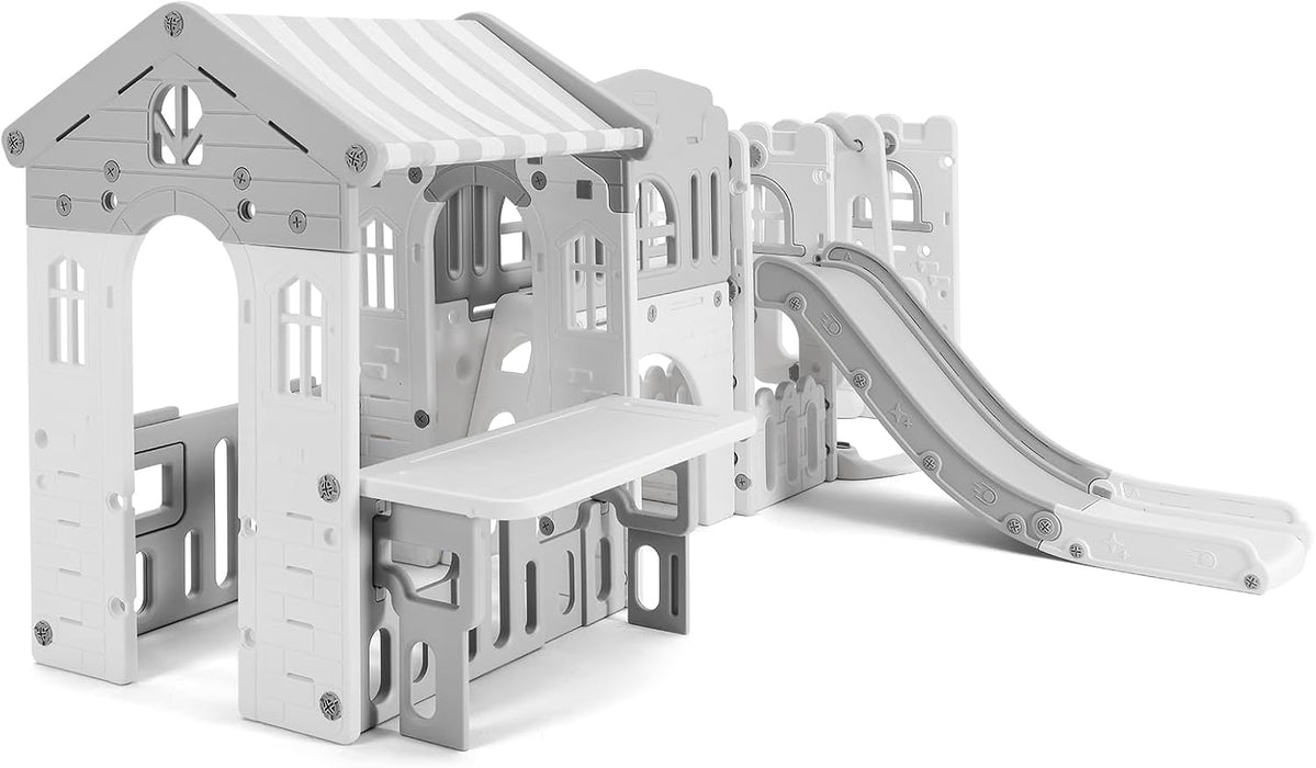 10 in 1 Toddler Slide, Freestanding Kid Climber Slide Playset, Toddler Playhouse with Slide and Swing, Basketball Hoop, Telescope, Indoor Outdoor Backyard Playground Toy for Toddlers Age 1-3+