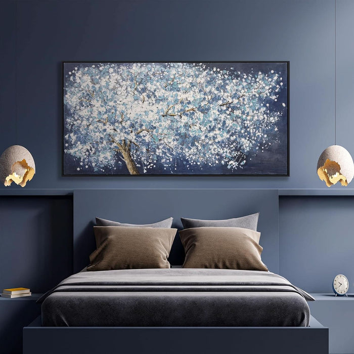 Wall Art Canvas Oil Painting Dark Blue and White Abstract Tree Plants Wall Decor Pictures Framed for Bedroom Canvas Wall Decorations Artwork for Living Room Dinning Room Home Office 20 X 40 Inch