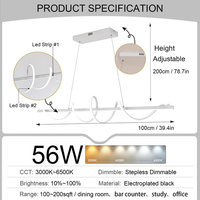 47.24Inch Dimmable LED Pendant Light Fixture Dining