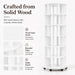 6-Tier Rotating Bookshelf Tower, Solid Wood 360° Revolving Bookcase | round Spinning Book Shelf Organizer on 6 Wheels, Narrow Rolling Bookshelves for Small Spaces, Corner, Bedroom, Office, White