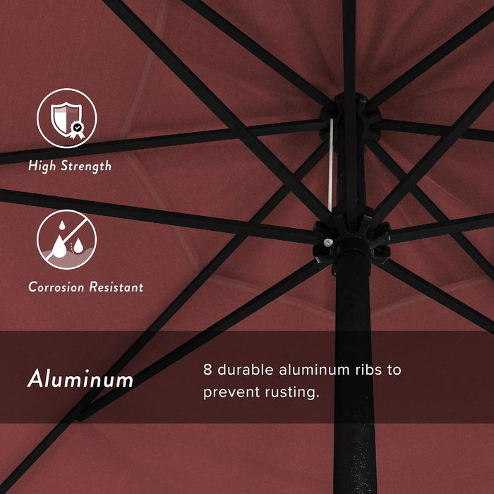 12-Year Protection 9' Rd Aluminum Patio Umbrella, Crank Lift, Auto Tilt, Black Finish, Sunbrella Hot Pink