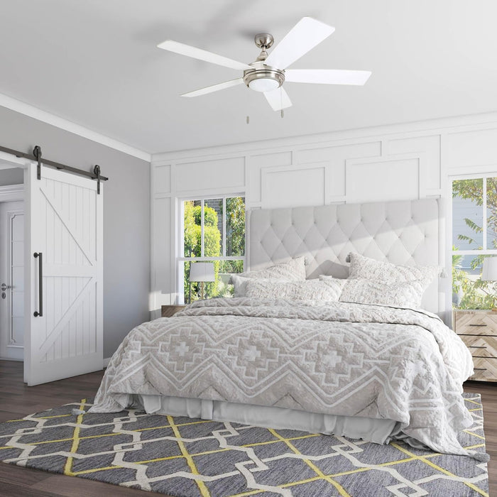 Ceiling Fans Ventnor, 52 Inch Modern Farmhouse Indoor LED Ceiling Fan with Light, Pull Chain, Three Mounting Options, Dual Finish Blades, Reversible Motor - 50606-01 (Brushed Nickel)