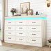 71" Wide 46" Tall Large Farmhouse 12 Drawers Dresser for Bedroom with LED Light and Power Outlets,Wood Rustic 12 Chests of Drawers for Closet,Tall Storage Dresser Organizer for Bedroom(White)