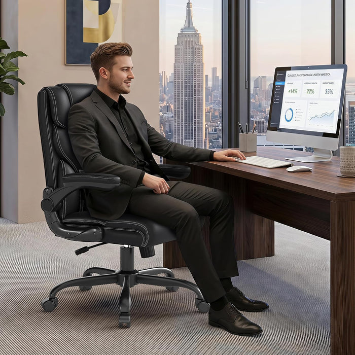 Office Chair, Executive Mid-Back Computer Desk Chair with Flip-Up Armrests