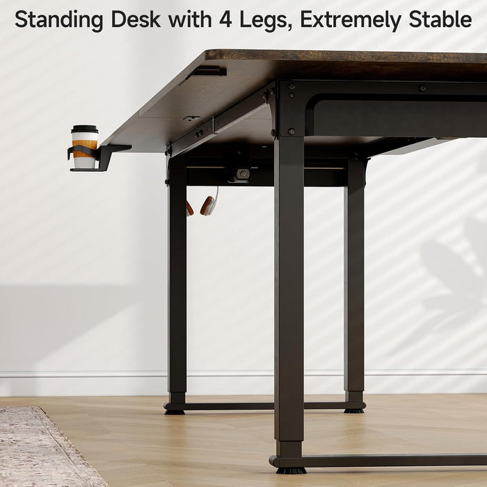 Standing Desk, 71X32 Inches Rectangle Stand up Desk with 4 Legs, Dual Motor and Memory Controller, Adjustable Height from 28-46 Inches for Home and Computer Workstation, Rustic Brown
