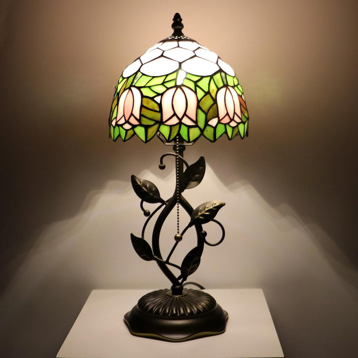 Tiffany Style Stained Glass Table Lamp Pink Tulip 18 Inch