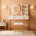 Vanity Desk with LED Lighted Mirror & Power Outlet, White Vanity Desk with Adjustable 3 Lighting Modes, Small Vanity Desk for Bedroom, Makeup Vanity with Chair for Girl, Gold and White