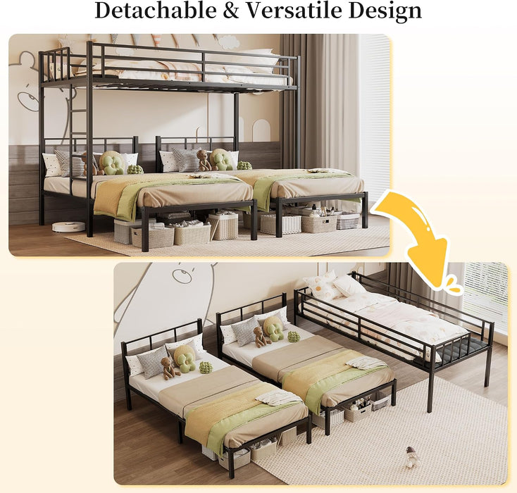 ObsidianBlack Triple Bunk Bed With Charging Station