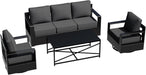 Outdoor Aluminum Furniture Set, 4-Piece Patio Conversation Set, 2 Swivel Chairs, 1 Sofa and 1 Table, All-Weather Metal Frame, 6" Thick Removable Cushions, Deep Setting for Garden, Poolside and Porch