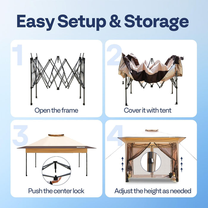 Pop up Gazebo 10X10Ft Outdoor Canopy Tent with Mosquito Netting & 2 Tiers Roof for Patio Garden Backyard, Beige