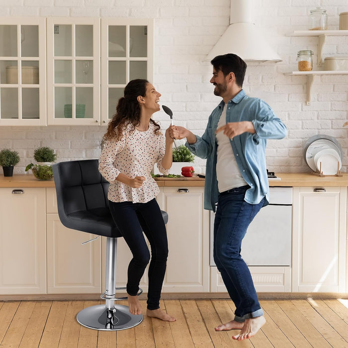 Bar Stools Set of 4, 24 Inch Counter Height Bar Chairs, Upholstered Modern Kitchen Barstools with Metal Base, PU Leather Saddle Stools for Kitchen Island, Inky Black