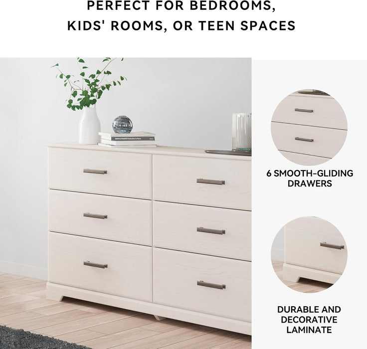 Signature Design by Ashley Stelsie 6 Drawer Bedroom Dresser, White, 60 Inch