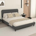 Queen Size Bed Frame with Chenille Striped Headboard, Dark Gray