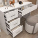 5-Drawers White Wood Makeup Vanity Table Dresser Sets Dressing Desk with LED Mirror and Open Shelves