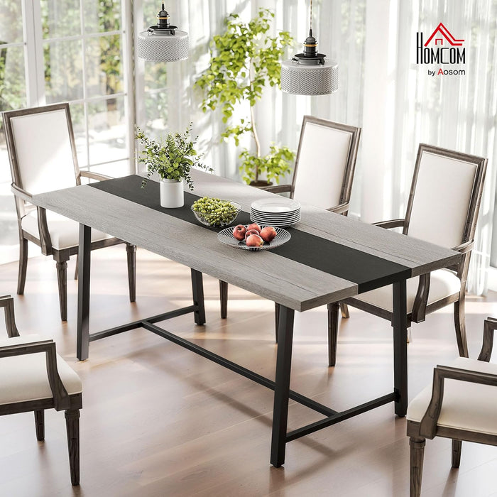 Industrial Dining Table for 8 People, 70.9" Long Rectangular Kitchen Table with Large Tabletop and Steel Legs for Dining Room, Distressed Gray