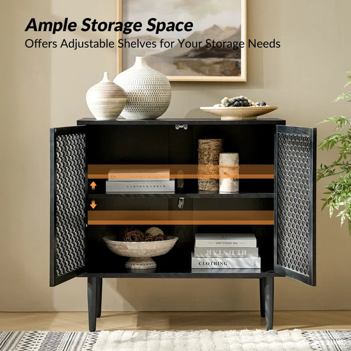 Fabion 32"Tall Built-In LED Lights Wood-Carved 2-Door Accent Cabinet Set of 2