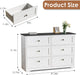 Dresser for Bedroom with 6 Drawers, 47.2" Wide Modern Chest of Drawers with Handle,Dresser TV Stand,White Dresser with Black Countertop for Living Room, Hallway