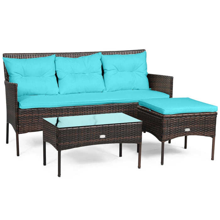 3 Pieces Patio Furniture Sectional Set with 5 Cozy Cushions