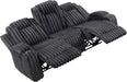 Manual Double Reclining Sofa, Corduroy Wall Hugger Manual 3 Seater Recliner Couch, Padded Armrests, Cup Holders for Living Room, Home Theater, Easy Assembly, Dark Gray