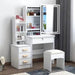 White Vanity Desk With Mirror Lights StorageDrawers