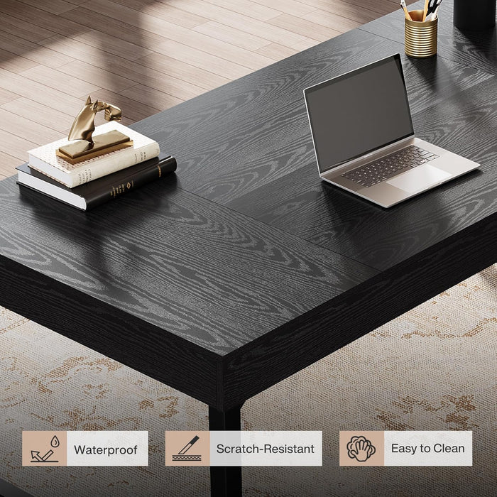 55" Industrial Executive Desk for Home Office, Rustic Simple Computer Laptop Desk with Strong Metal Legs, Study Writing Table Business Workstation, Small Conference Table Black