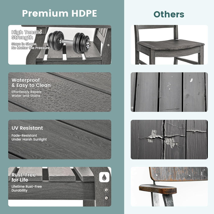 5 PCS Outdoor Dining Set, Spacious HDPE Outdoor Table and Chairs, Wood Grain Patio Furniture Sets with Elegant Armrest, All-Weather Patio Dining Table with Umbrella Hole, Gray