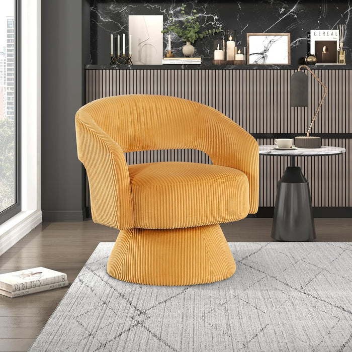 360Degree Swivel Accent Chair Corduroy Yellow Office