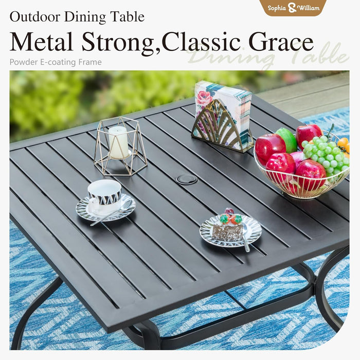 Patio Table and Chairs Set, Outdoor Dining Set for 4, 5 Piece Metal Patio Furniture, 37" Black Square Table(Beehive)