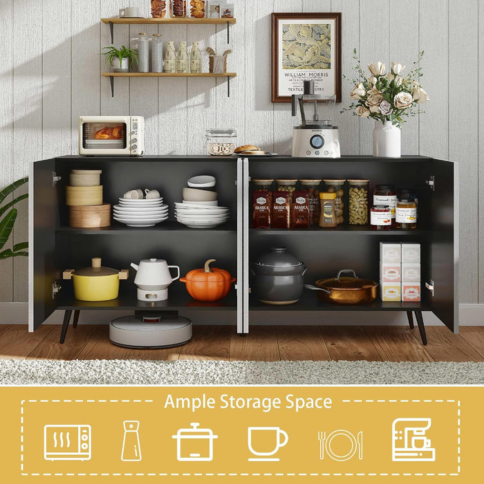 Modern Credenza Storage Cabinet: 63" Grey and Black Sideboard Buffet