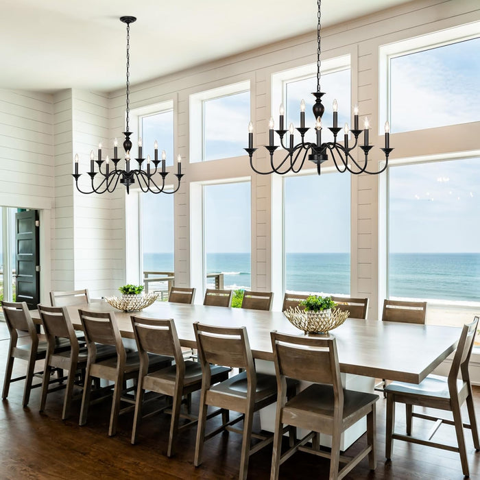 Black Matte Farmhouse Chandelier 12 Light Fixtures